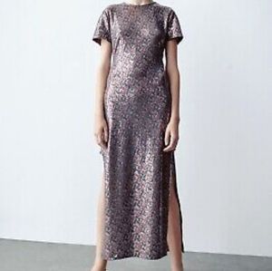 Zara Grey Sequin Cut Out Dress sz XS